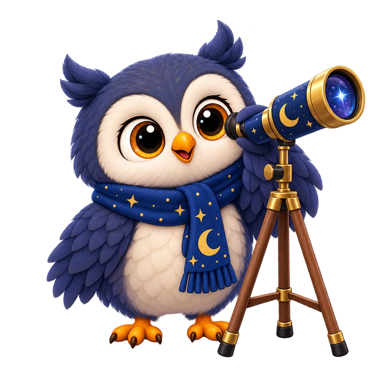 The Perchling, SkyPerch's owl, at a telescope